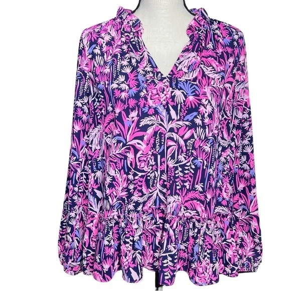 Lilly Pulitzer Savanna Long Sleeve Top Bright Navy Swing Of Things Size S - Picture 1 of 11